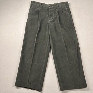 Vintage LL Bean Corduroy Pants mens 38x30 (fits 36x28) Pleated Olive Green 90s